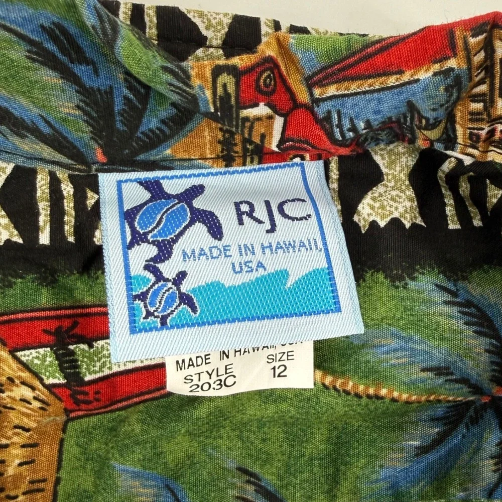 RJC Green Hawaiian Shirt Surfboard Woodie Car Tropical Style Kids Size 12 USA